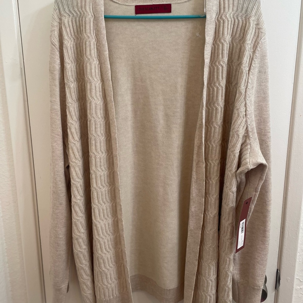 Beige Open-Front Cardigan Sweater